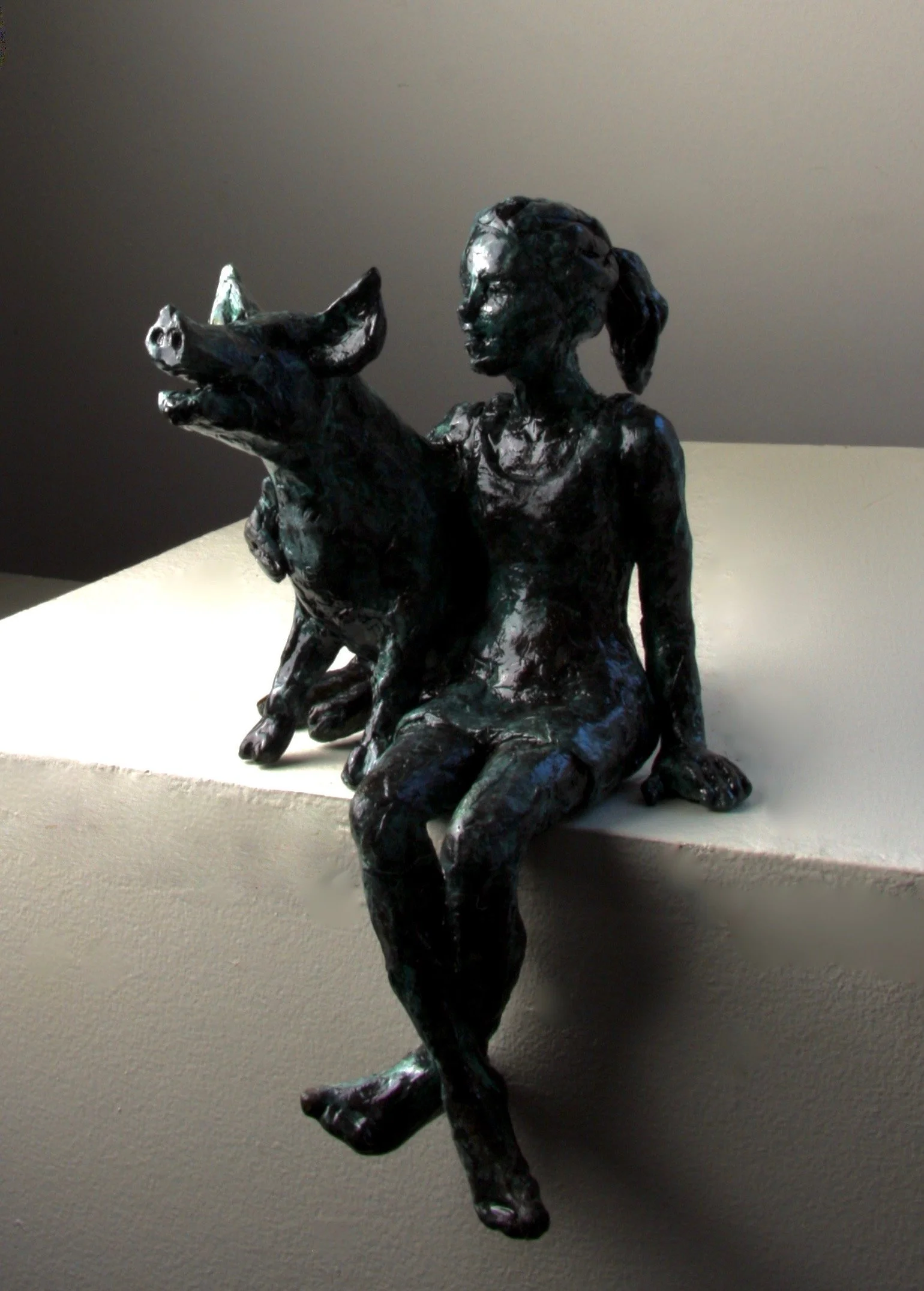 bronze sculpture pig girl art