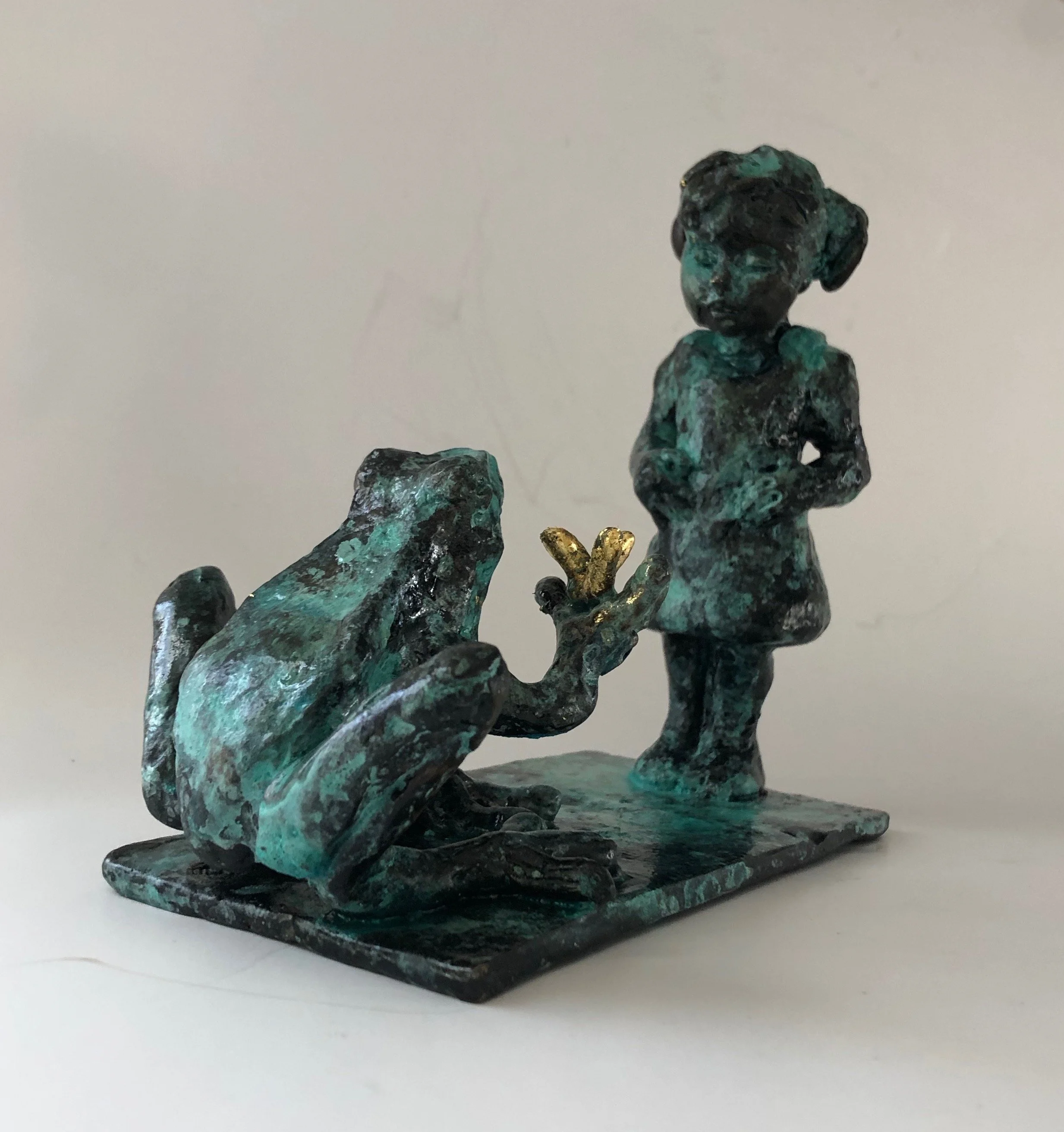 sculpture, bronze, frog, girl, magic realism